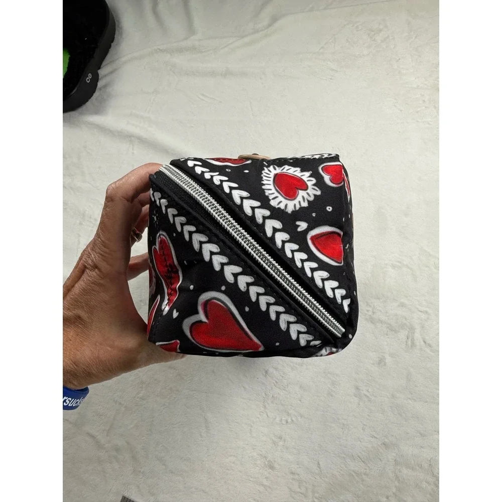 Brighton Love Hearts Cosmetic Bag Black Red Travel Makeup Organizer Case